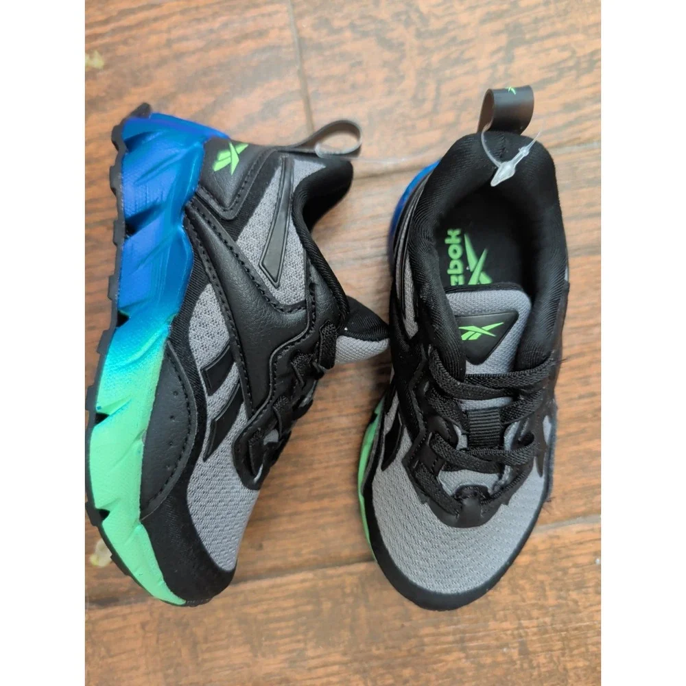 Reebok Vizome Toddler Sneaker Black Gray Mesh Blue Green Gradient Heel NEW